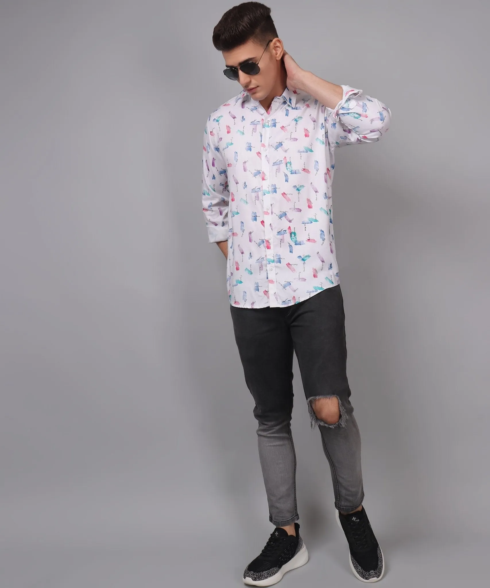 Trybuy Premium Glamorous Printed Multi Colored Cotton Button-Up Shirt For Men