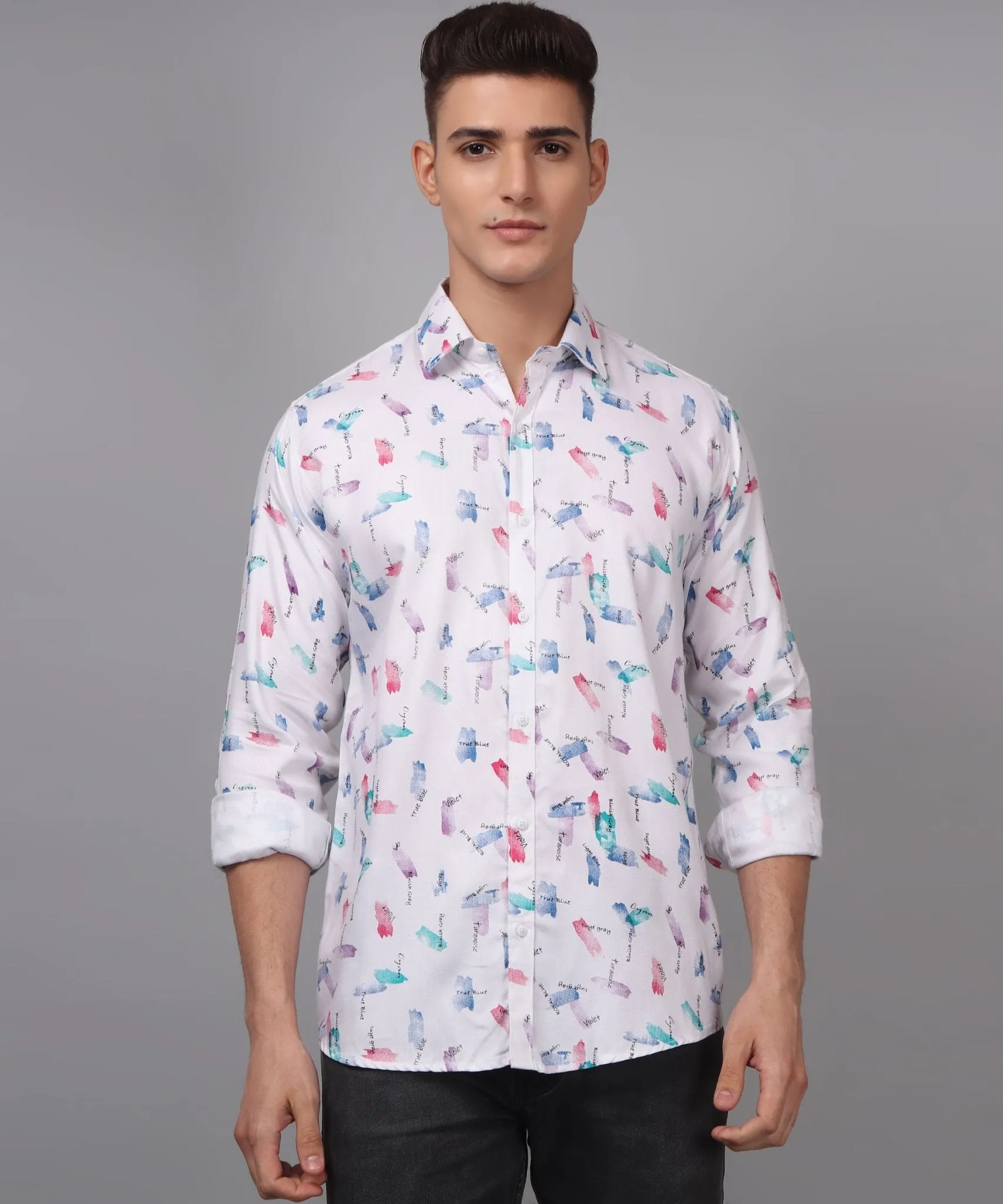 Trybuy Premium Glamorous Printed Multi Colored Cotton Button-Up Shirt For Men