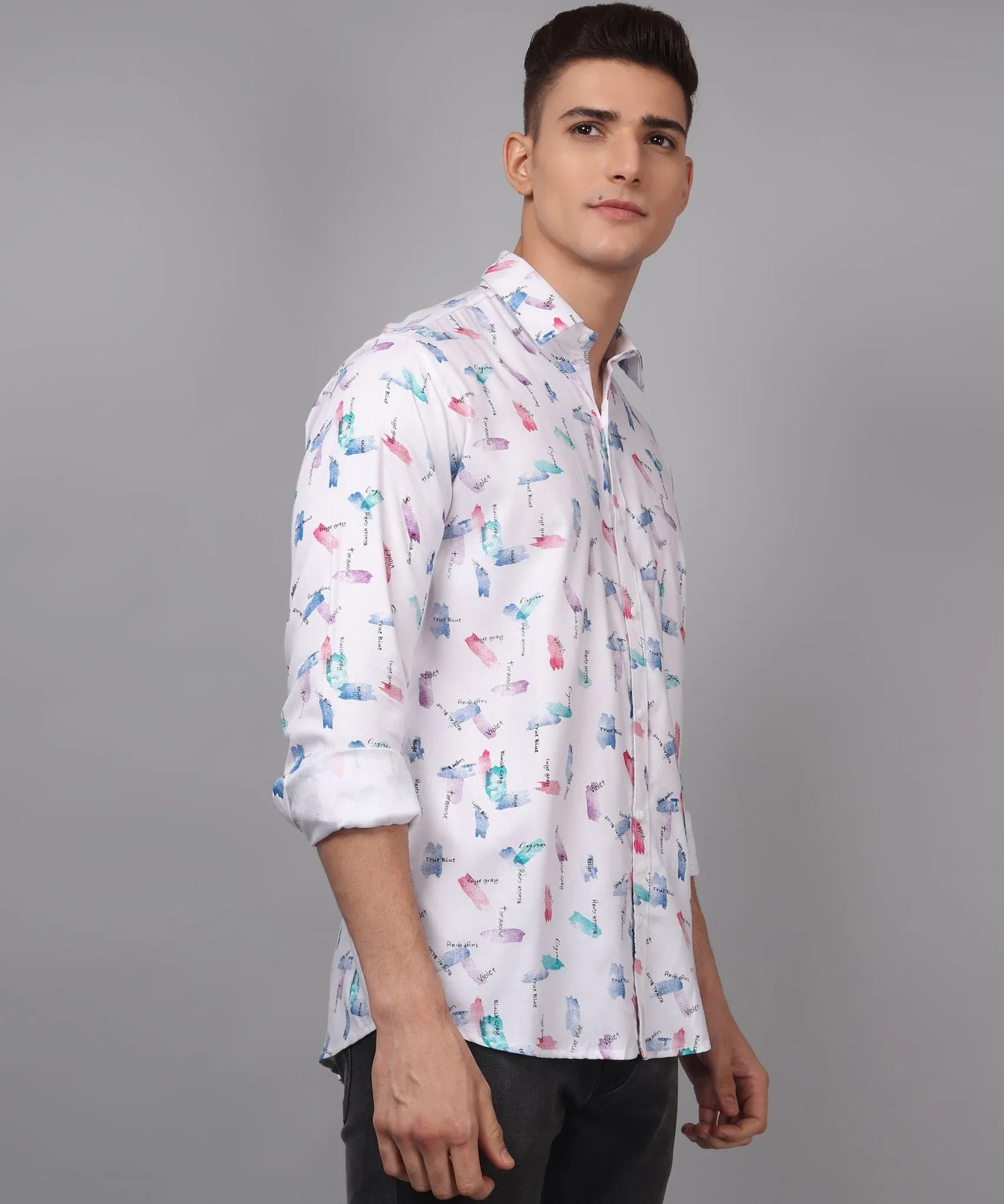 Trybuy Premium Glamorous Printed Multi Colored Cotton Button-Up Shirt For Men