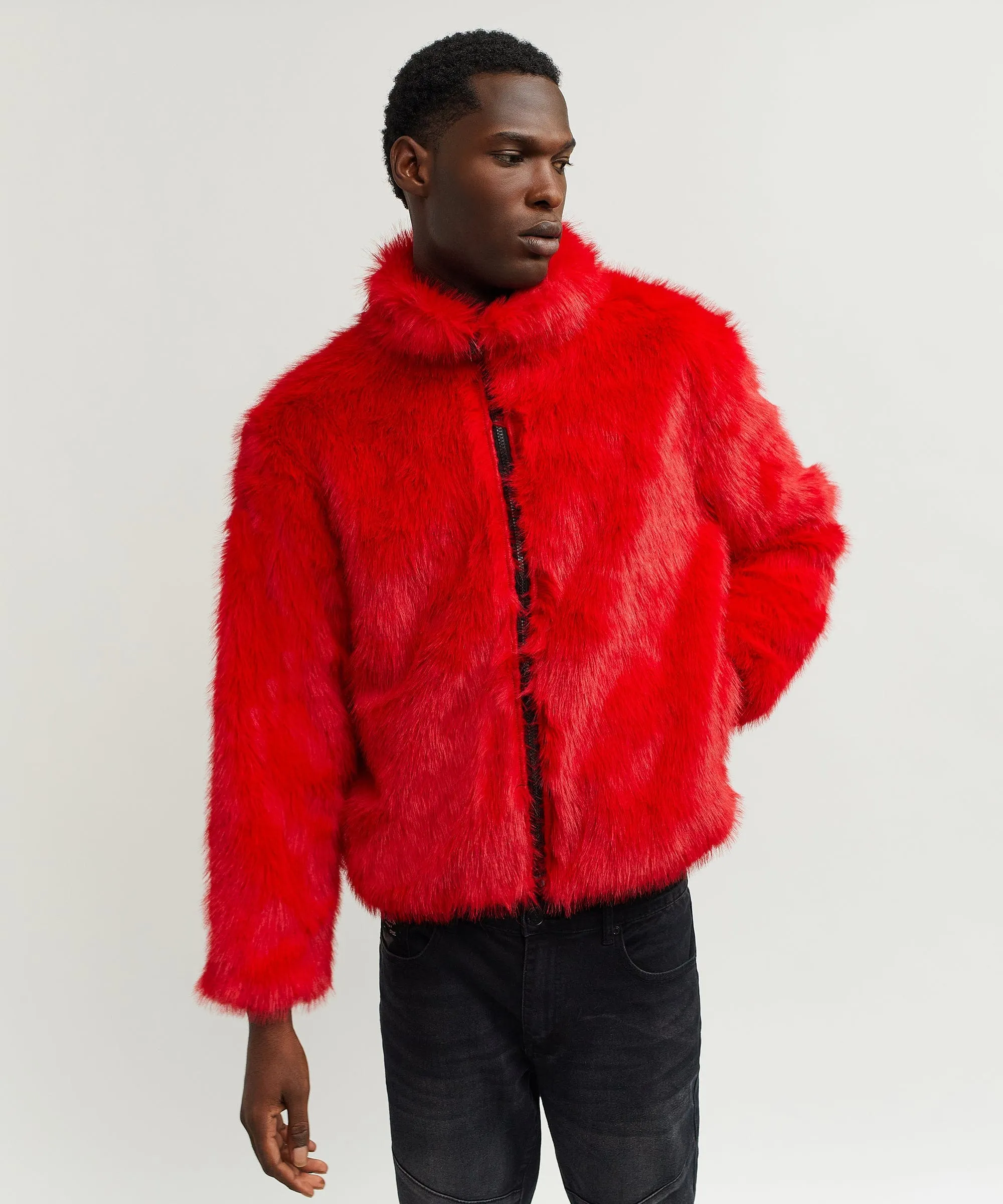 Uptown Faux Fur Jacket - Red