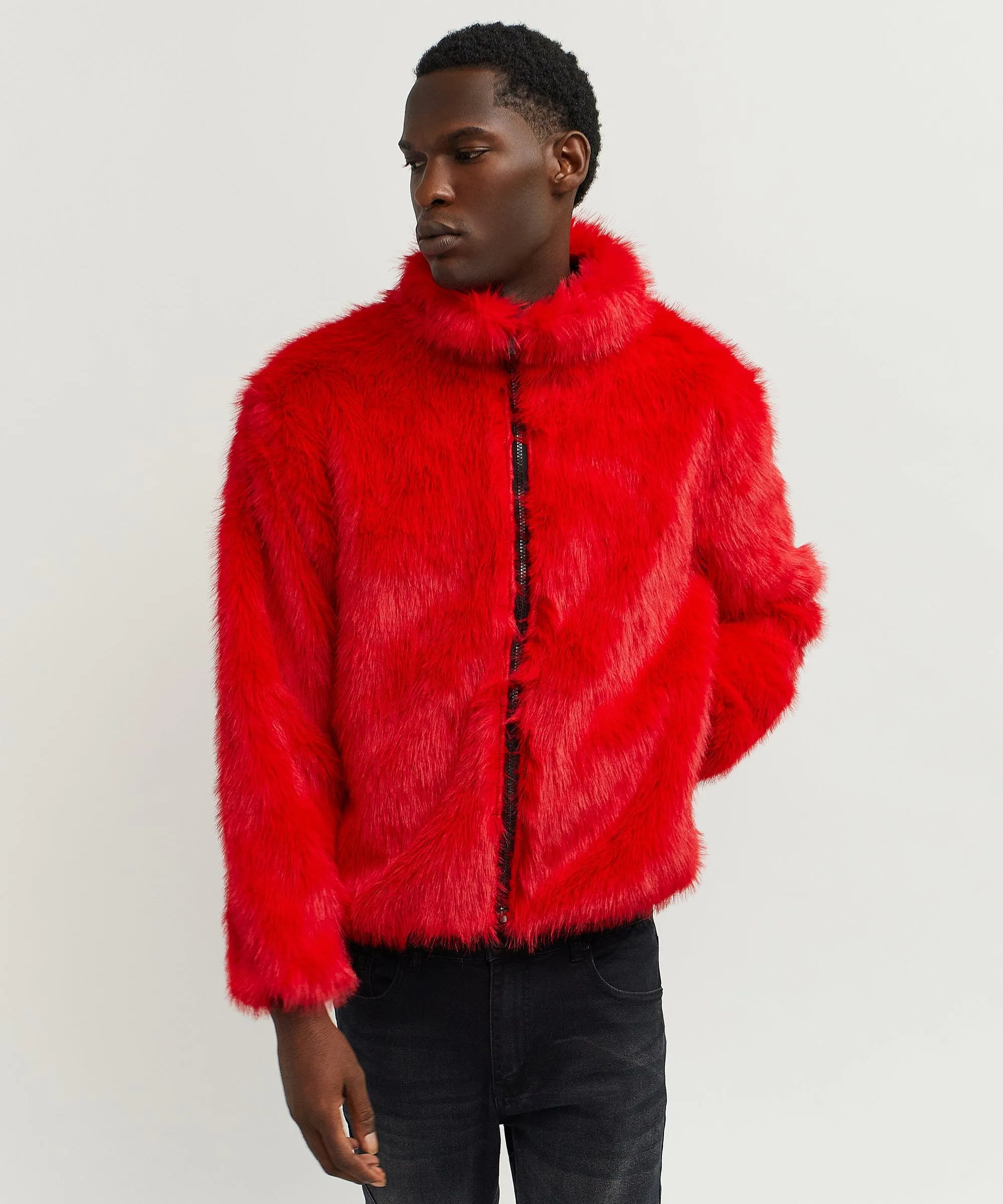 Uptown Faux Fur Jacket - Red