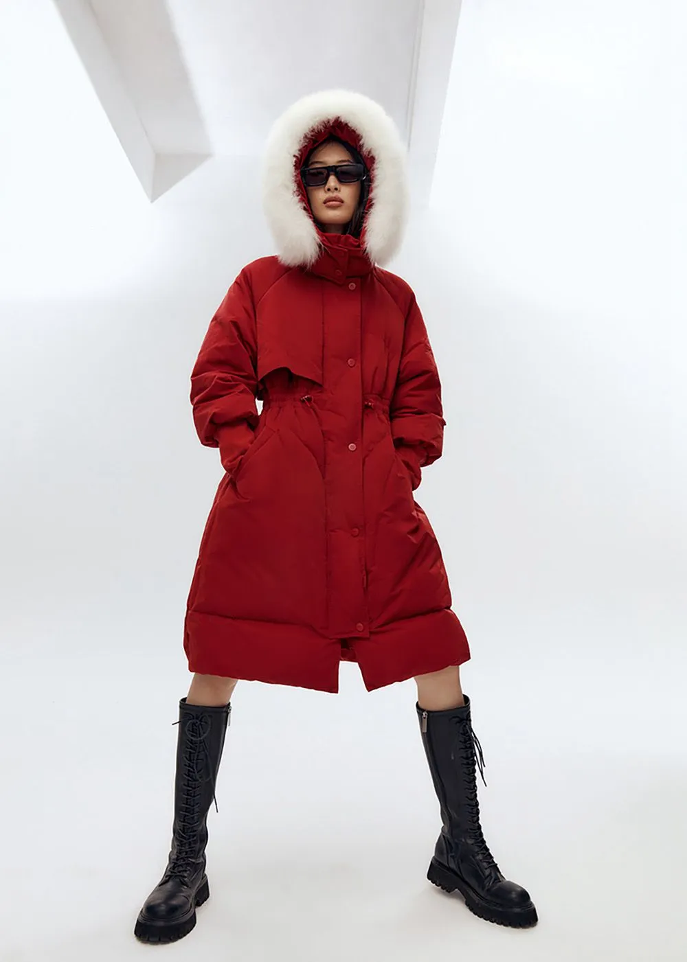 Valerie Fox Fur Collar Quilted Long Down Coat