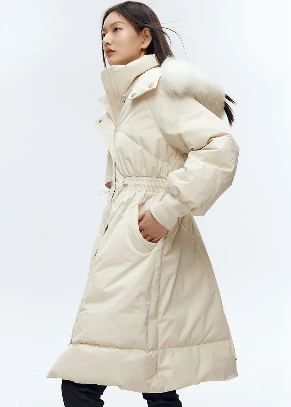 Valerie Fox Fur Collar Quilted Long Down Coat