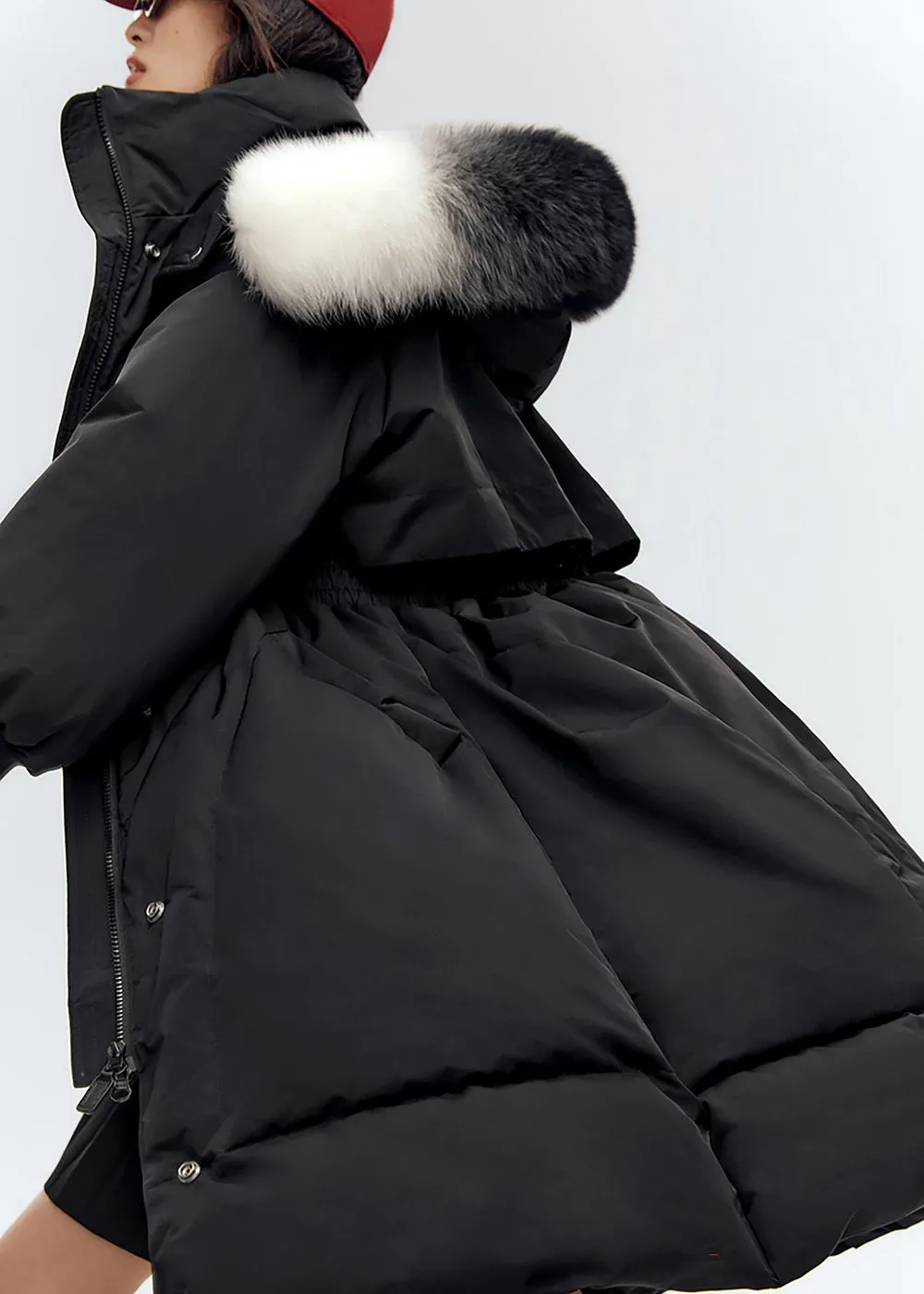 Valerie Fox Fur Collar Quilted Long Down Coat