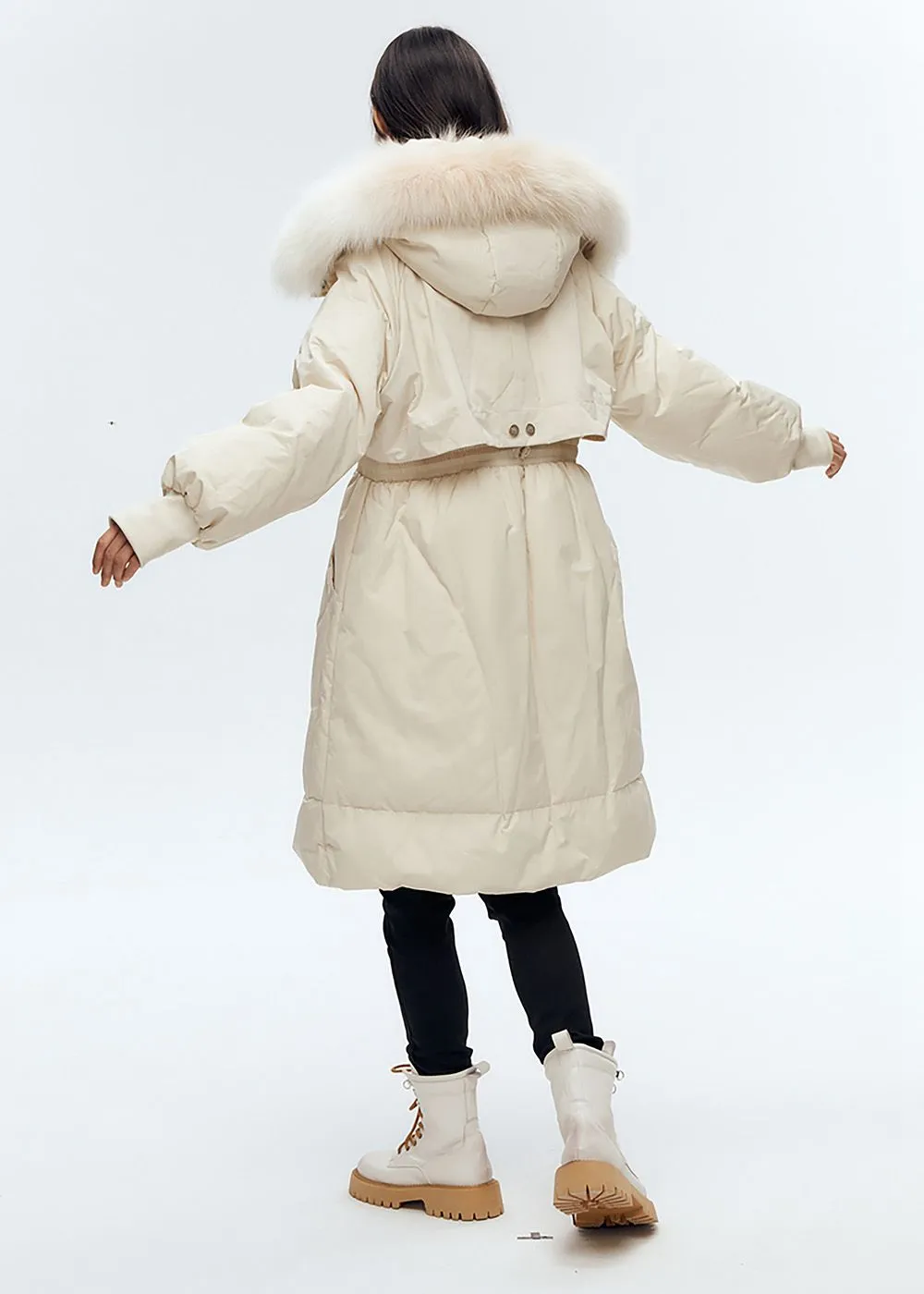 Valerie Fox Fur Collar Quilted Long Down Coat