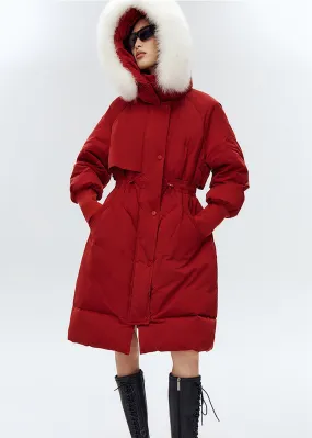 Valerie Fox Fur Collar Quilted Long Down Coat