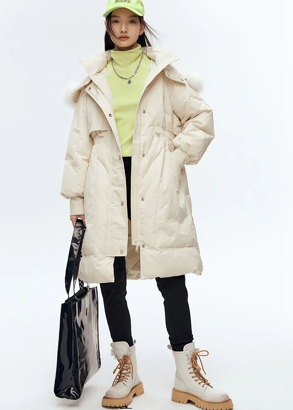 Valerie Fox Fur Collar Quilted Long Down Coat