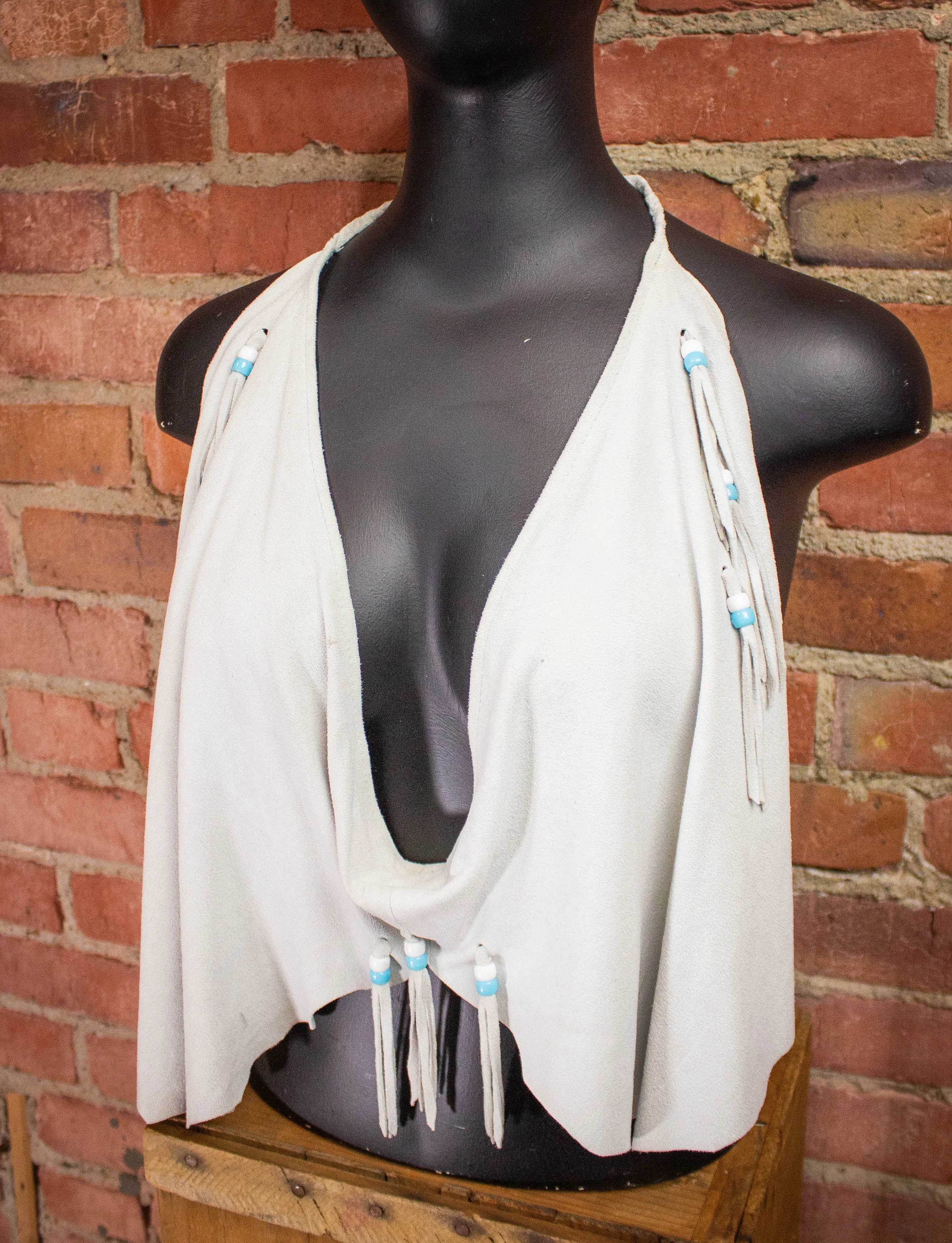 Vintage Light Blue-Grey Suede Halter Top M/L