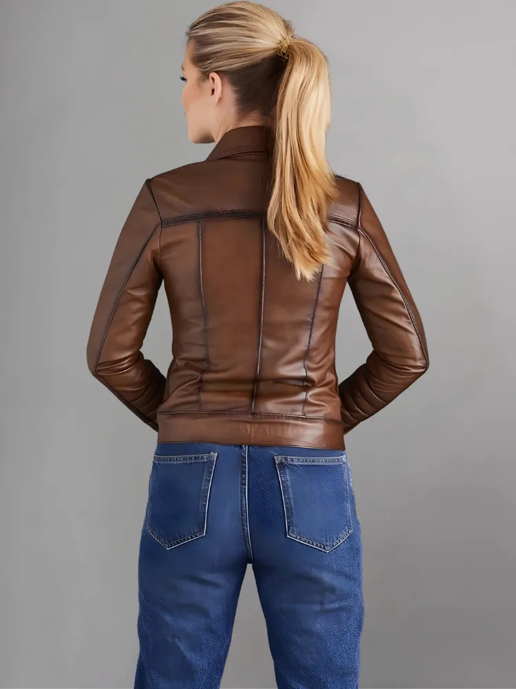 Woman Fashion Red Leather Jacket