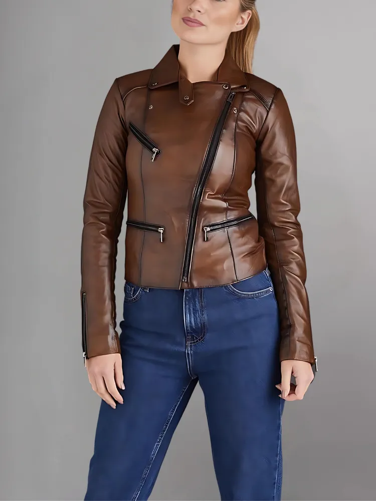 Woman Fashion Red Leather Jacket