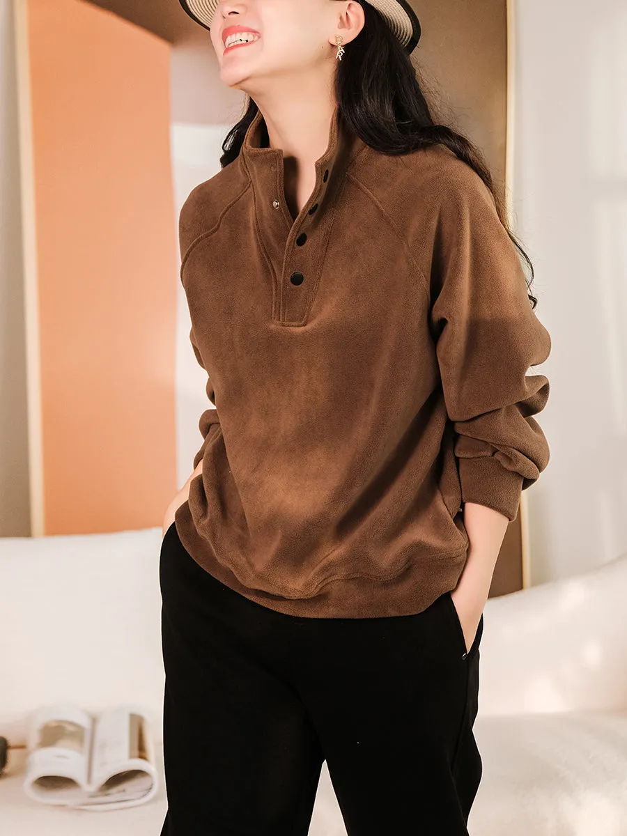 Women Winter Solid Warm Thicken Sweatshirt