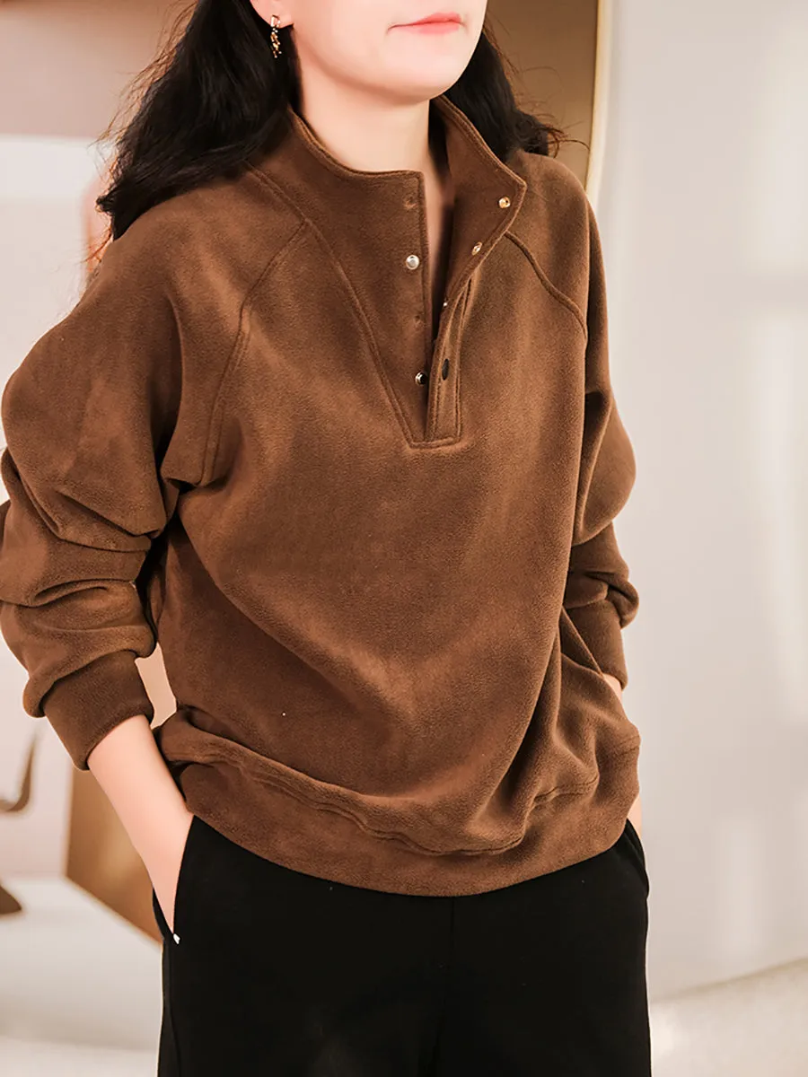 Women Winter Solid Warm Thicken Sweatshirt